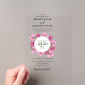 エレガントなピンクの芍薬の結婚式招待状 アクリル招待状 (インサイチュ (ポータブル))