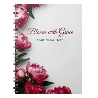 エレガントなピンクの芍薬の花が「Grace with Bloom」で咲く パーソナライズドデザイン ノートブック