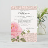 エレガントなピンクの芍薬の花とグリーンが美しい ブライダルシャワーパーティー 招待状 (スタンド正面)
