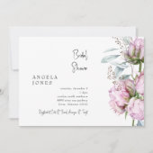 エレガントなピンクの芍薬の花のブライズシャワー 招待状 (正面)