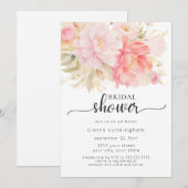 エレガントなピンクの芍薬の花のブライダルシャワー 招待状 (正面/裏面)