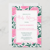 エレガントなピンクの芍薬の花のベビーシャワー 招待状 (正面)