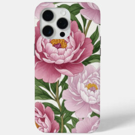 エレガントなピンクの芍薬の花柄のスマホケース iPhone 15 PRO MAXケース