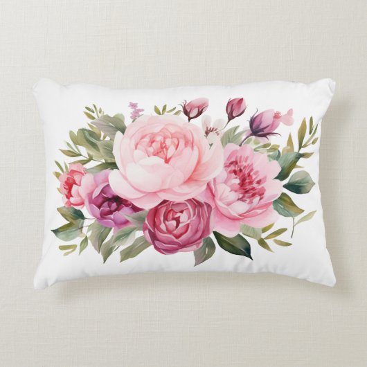 エレガントなピンクの芍薬の花 水彩画 アクセントクッション (正面)