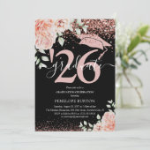 エレガントなピンクの花とグリッターの卒業パーティー 招待状 (スタンド正面)