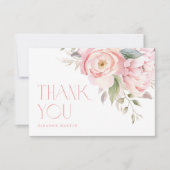 エレガントなピンクの花とグリーンが美しいガーデン ベイビーシャワー サンキューカード (正面)