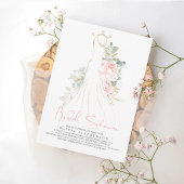 エレガントなピンクの花とグリーン ブライダルシャワー 招待状