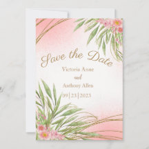 エレガントなピンクの花と緑の水彩モダン