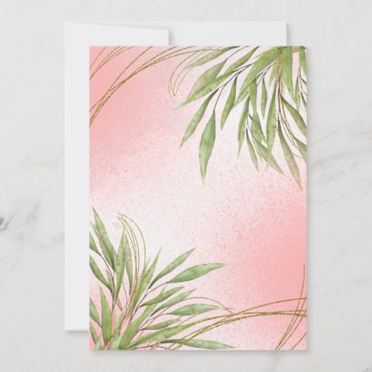 エレガントなピンクの花と緑の水彩モダン セーブザデート (裏面)