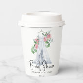 エレガントなピンクの花と緑 - ブライダルシャワー 紙コップ (裏面)