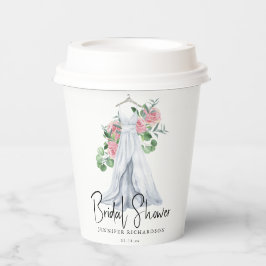 エレガントなピンクの花と緑 - ブライダルシャワー 紙コップ