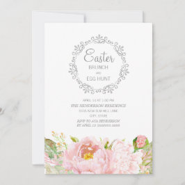 エレガントなピンクの花のイースターブランシュ イースターエッグハント 招待状