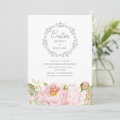 エレガントなピンクの花のイースターブランシュ イースターエッグハント 招待状 (スタンド正面)