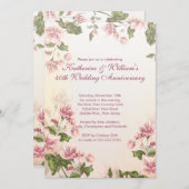 エレガントなピンクの花のウェディングアニバーサリー 招待状 (正面/裏面)