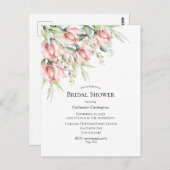 エレガントなピンクの花のウェディングシャワー招待状 ポストカード (正面/裏面)