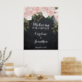 エレガントなピンクの花のウェディング ウェルカム ポスター (キッチン)