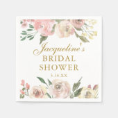 エレガントなピンクの花のカスタムゴールド ブライダルシャワー スタンダードカクテルナプキン (正面)