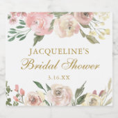 エレガントなピンクの花のカスタムゴールド ブライダルシャワー スパークリングワインラベル (シングルラベル)