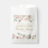 エレガントなピンクの花のカスタムゴールド ブライダルシャワー フェイバーバッグ (正面)