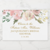 エレガントなピンクの花のカスタムゴールド ブライダルシャワー ミニ スパークリングワインラベル (シングルラベル)