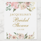 エレガントなピンクの花のカスタムゴールド ブライダルシャワー ワインラベル (シングルラベル)