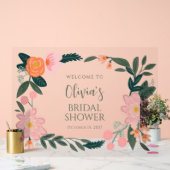 エレガントなピンクの花のカスタム ブライダルシャワーのお客様歓迎 アクリルサイン (ウェディング)
