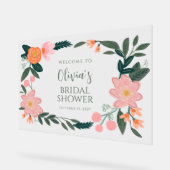 エレガントなピンクの花のカスタム ブライダルシャワーの歓迎 アクリルサイン (傾斜)