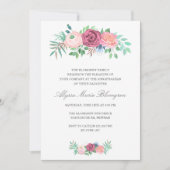 エレガントなピンクの花のガーランドの少女 アンナプラシャン 招待状 (正面)