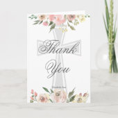エレガントなピンクの花のキリスト教確認オーダーメイド サンキューカード (正面)