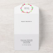 エレガントなピンクの花のグリーン ホワイト ウェディング RSVP オールインワン招待状 (外側)