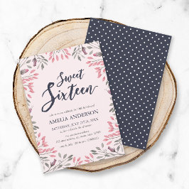 エレガントなピンクの花のスイート16の誕生日招待状 招待状