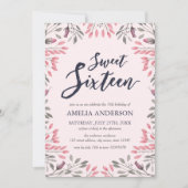 エレガントなピンクの花のスイート16の誕生日招待状 招待状 (正面)