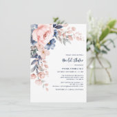 エレガントなピンクの花のスクリプト ブライダルシャワー 招待状 (スタンド正面)