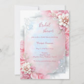 エレガントなピンクの花のソフトパステルグロウ ブライダルシャワー 招待状 (正面)