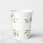 エレガントなピンクの花のデザインが施された、特別な名前入りの美しいウェディングシャワーパーティー 紙コップ (右)