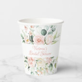 エレガントなピンクの花のデザインが施された、特別な名前入りの美しいウェディングシャワーパーティー 紙コップ (正面)