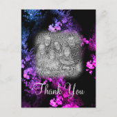 エレガントなピンクの花のデザイン 黒背景にあなたの写真を追加できる感謝のポストカード ポストカード (正面)