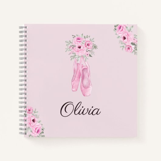 エレガントなピンクの花のバレリーナ　名前 ノートブック (正面)