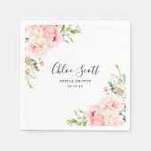 エレガントなピンクの花のブライダルシャワーカスタム スタンダードカクテルナプキン (正面)