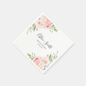 エレガントなピンクの花のブライダルシャワーカスタム スタンダードカクテルナプキン (角)