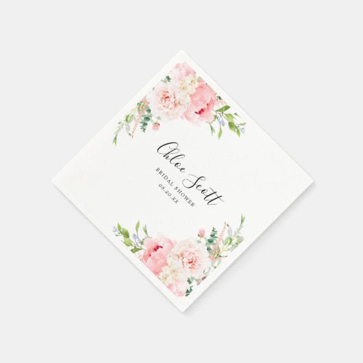 エレガントなピンクの花のブライダルシャワーカスタム スタンダードカクテルナプキン (角)