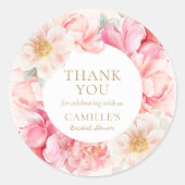 エレガントなピンクの花のブライダルシャワー感謝メッセージ ラウンドシール (正面)