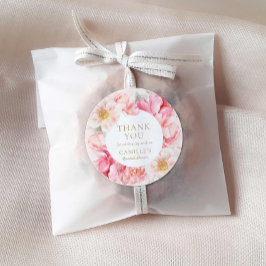 エレガントなピンクの花のブライダルシャワー感謝メッセージ ラウンドシール