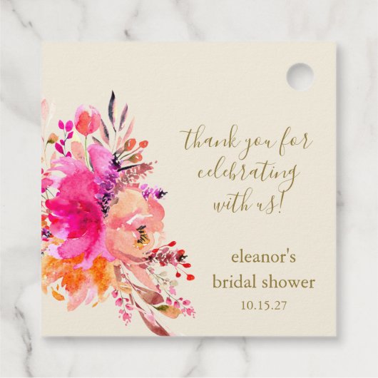 エレガントなピンクの花のブライダルシャワー カスタム サンクス フェイバータグ (裏面)