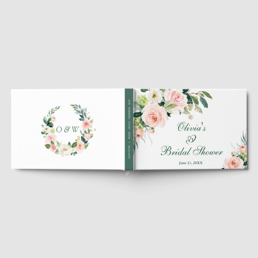 エレガントなピンクの花のブライダルシャワー ゲストブック (全面)