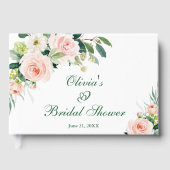 エレガントなピンクの花のブライダルシャワー ゲストブック (正面)