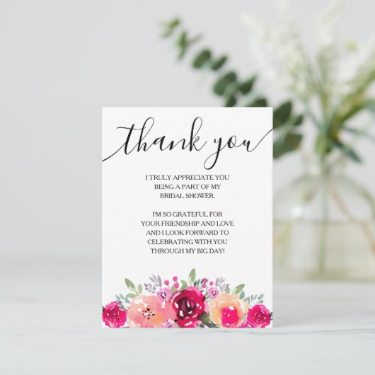エレガントなピンクの花のブライダルシャワー サンキューカード (スタンド正面)