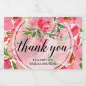 エレガントなピンクの花のブライダルシャワー ミニ スパークリングワインラベル (シングルラベル)