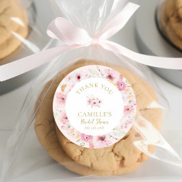 エレガントなピンクの花のブライダルシャワー ラウンドシール
