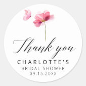 エレガントなピンクの花のブライダルシャワー ラウンドシール (正面)